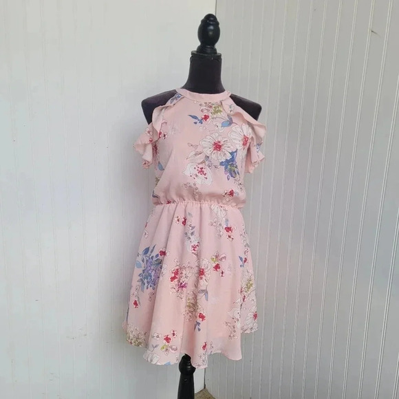 Ava Yelly Pink Floral Ruffle Sleeveless Dress Nordstrom Flowy Keyhole Sz 16 - Picture 1 of 16